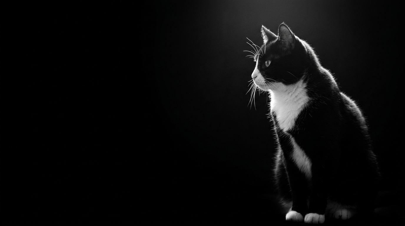 Gato sentado en la penumbra