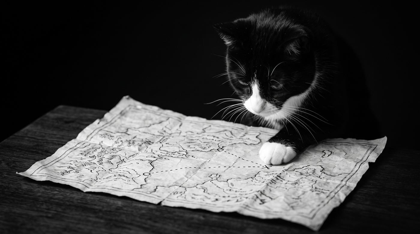 Gato estudiando un mapa