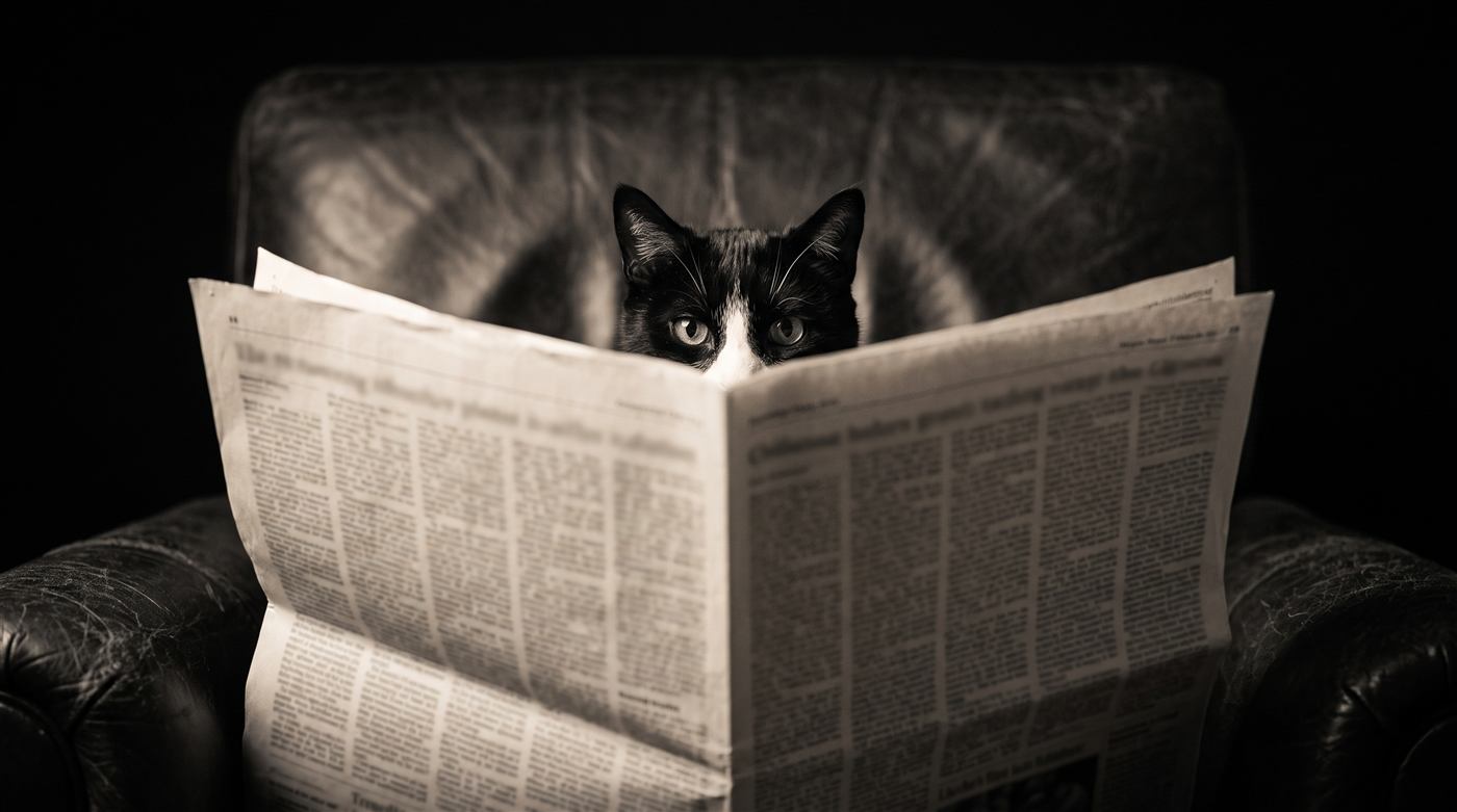 Gato leyendo el periódico